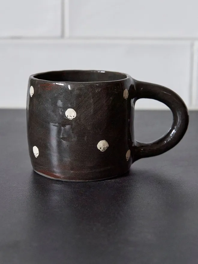  Earthenware Cup with Polkadot Skull Design