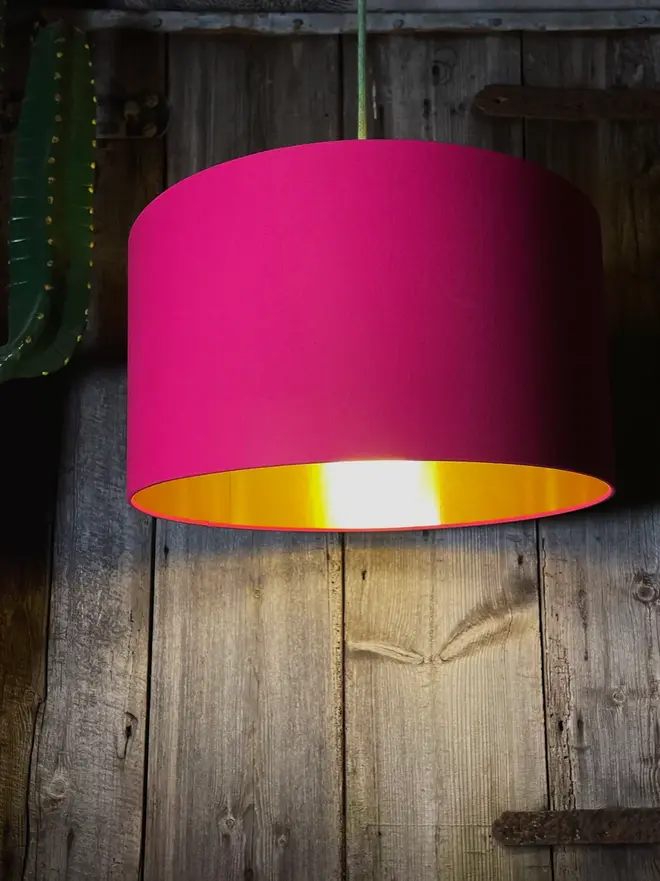 Pomegranate Pink Cotton Drum Lampshade with Gold Lining