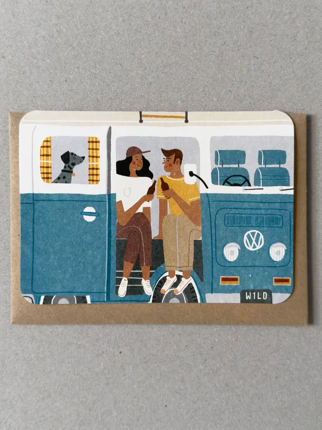 Campervan No.3 Greetings Card (Blue)