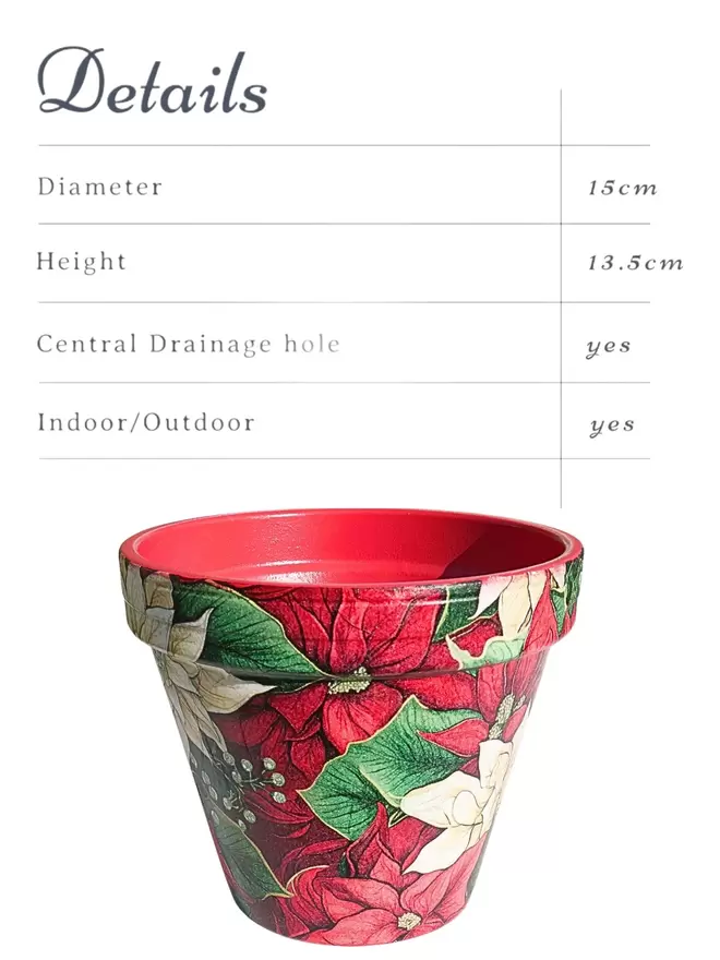 Poinsettia Design Plant Pot with details