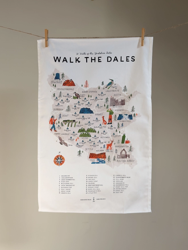 Walk the Dales Map Tea Towel