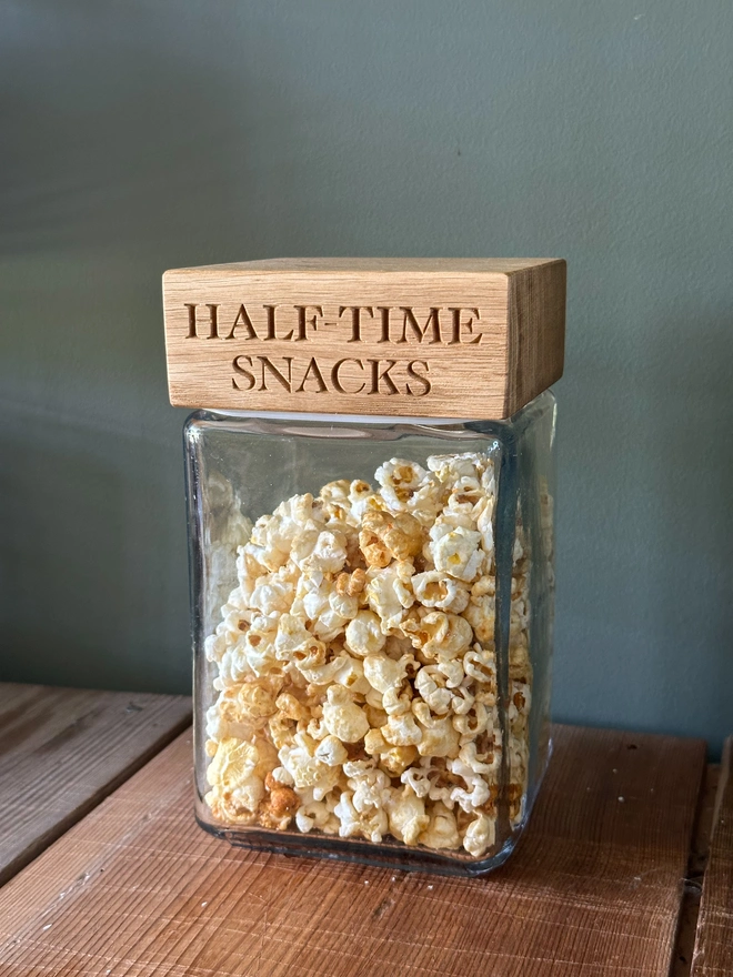 jar engraved with half time snacks