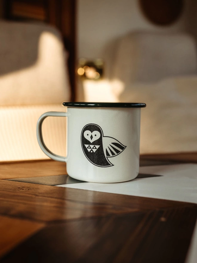owl enamel camping mug