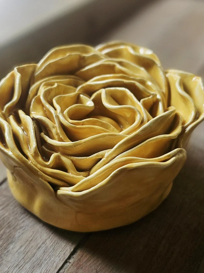 yellow ceramic flower peony collectors pottery gift for botanist flower lover fine art ceramics