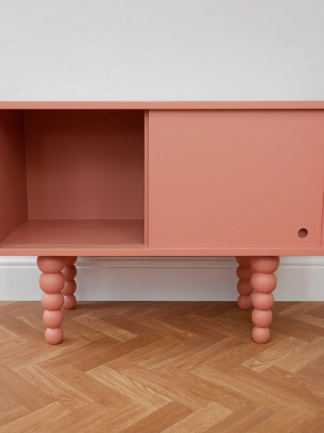 Cottage Core Coral Red Storage Unit With Bobbin Legs