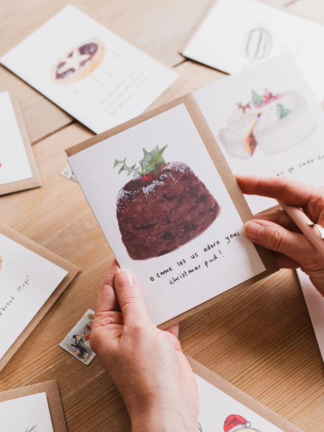 O come let us adore you Christmas Pudding Christmas Card 