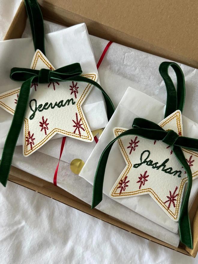 Star embroidered personalised Christmas tree decoration