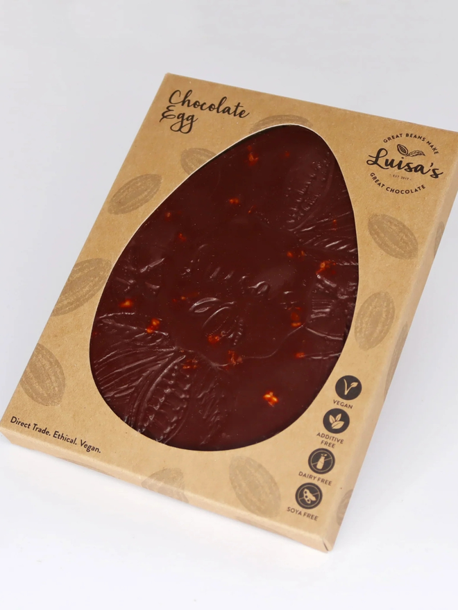 75% Vegan Chocolate With Hazelnuts Easter Egg in a packaged box