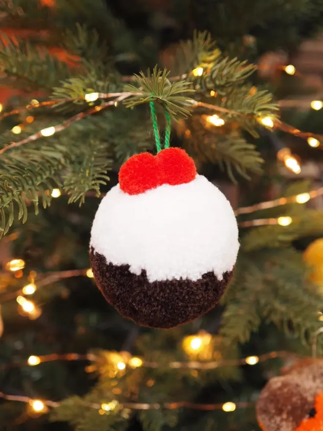 Christmas Pudding Pom Pom Bauble