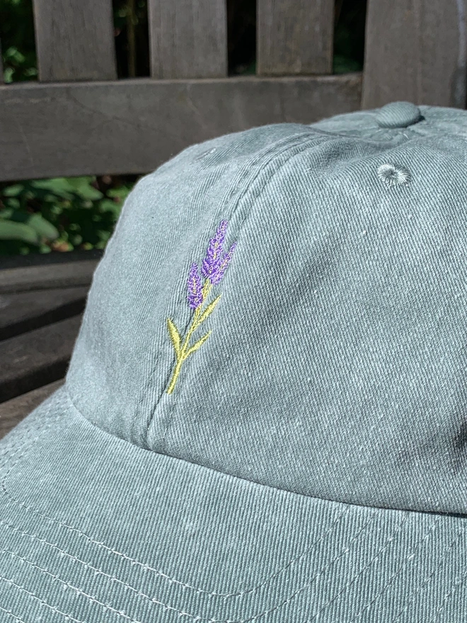 Vintage Canvas Sage Green Cap with Lavender Design Detail