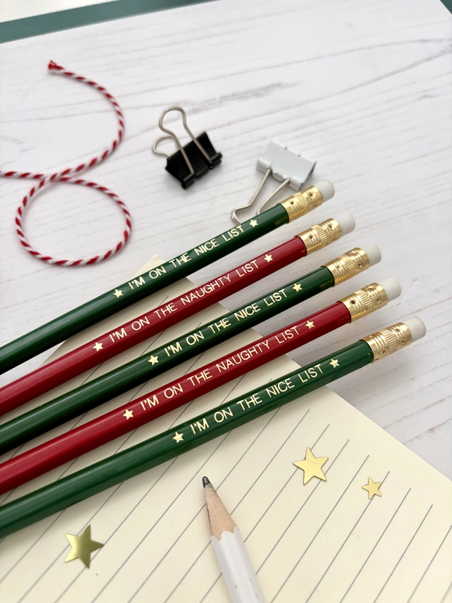 Naughty or Nice List Christmas Pencils (Set of 5 or 10)