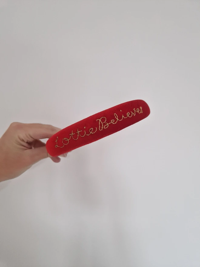 personalised believes embroidered velvet headbands