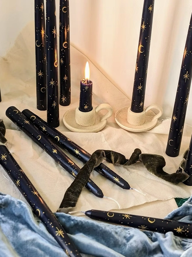 Moon & Star Night Sky Taper Candles 