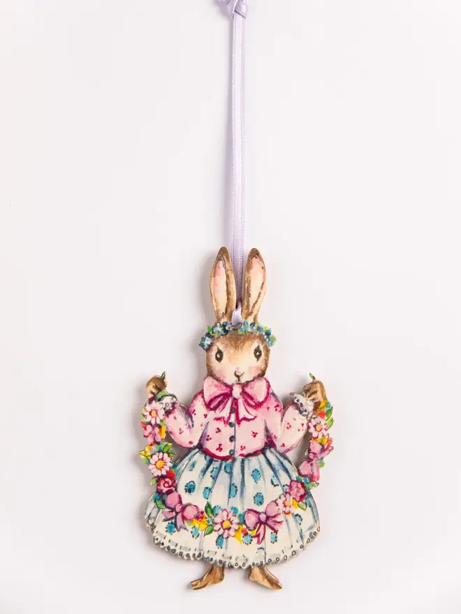 Spring Bunny Hanging Wooden Decoration