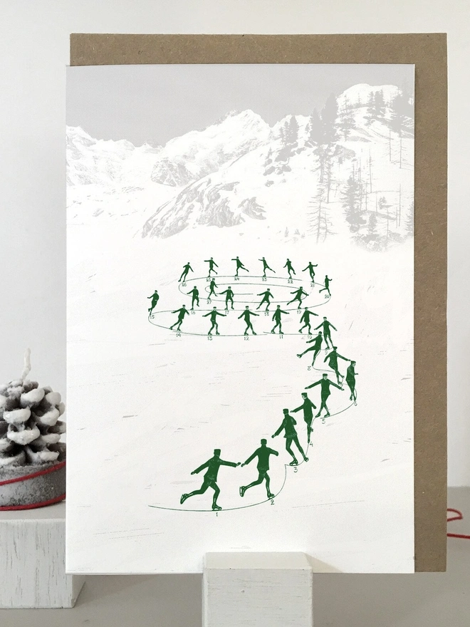 Vintage Ice Skating Christmas Card And Gift Wrap Bundle