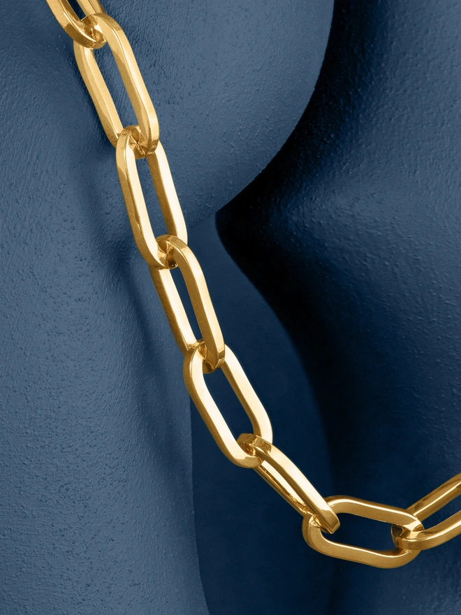 Gold Chunky Long Link Chain Necklace close up 2