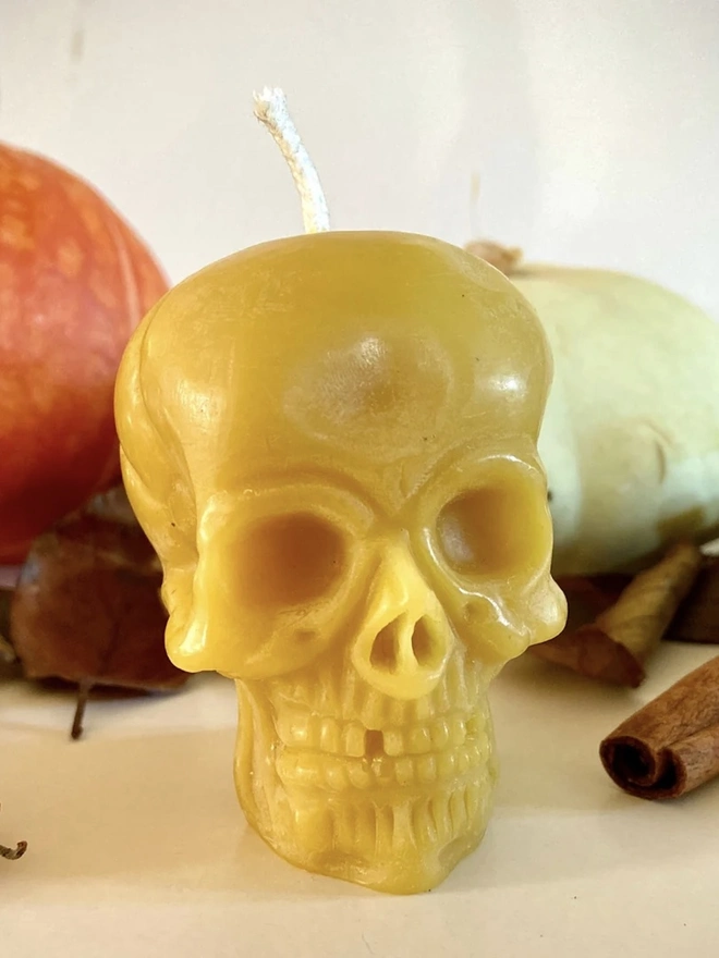 100% Pure Beeswax Small Halloween Skull Candle