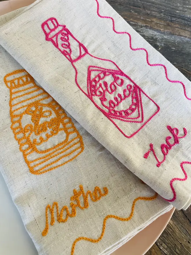 Embroidered Couple's Condiment Napkins (Set Of 2)