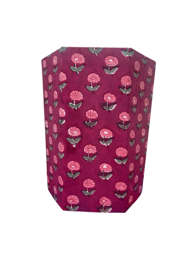 Plum Red Hand block Printed waste paper bins foldable & come flat packed, handcrafted from 100% recycled cardboard by The Charpoy on a white back ground