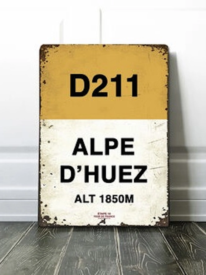 Personalised Tour De France Mountain Road Sign, yellow Alpe D'Huez sign. 