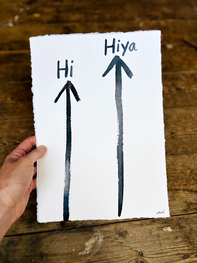 'Hi, Hiya' wordplay artwork in watercolour