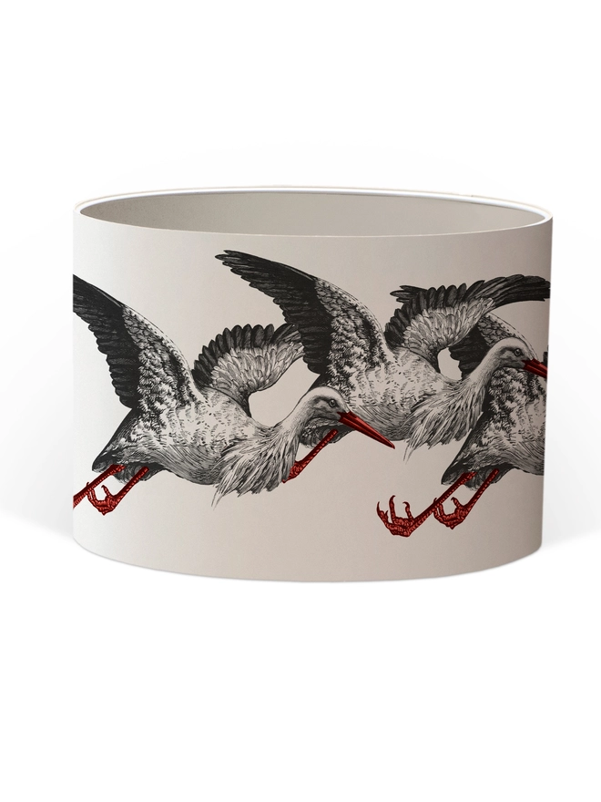 Elegant lampshade featuring elegant storks on a stylish, playful design.