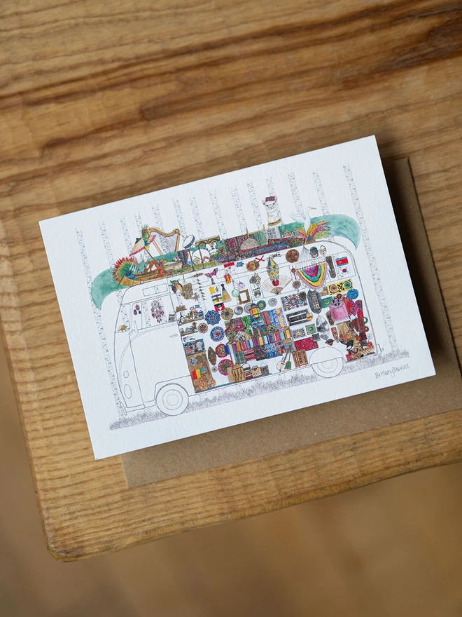 Hand-Drawn Watercolour Campervan Traveller Card 