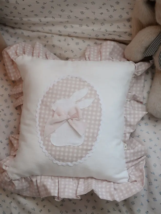 Bunny Nursery Pillow, Rabbit accent bedding, Soft bunny cushion, Girl's Room Decor, Cute Bunny Gift, Animal baby pillow,