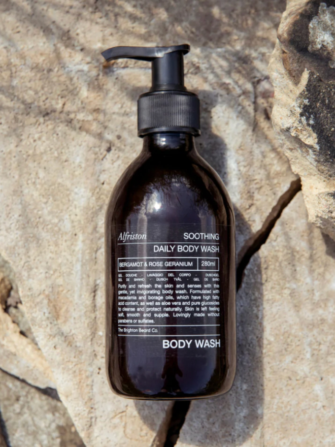 Alfriston Body Wash. A bottle of body wash. 