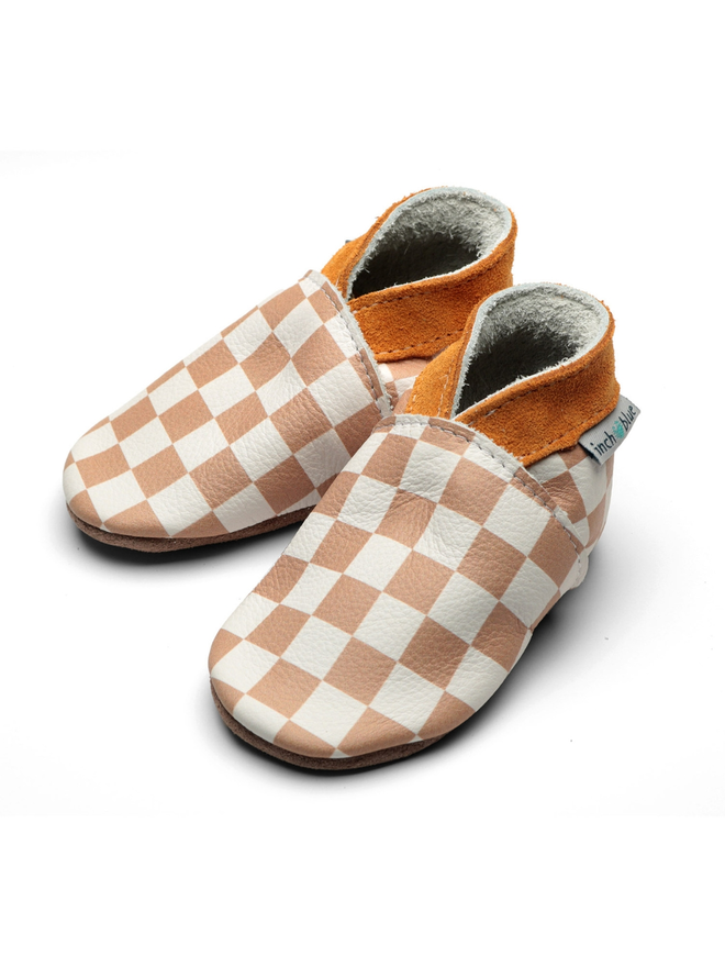 beige cheque baby shoes