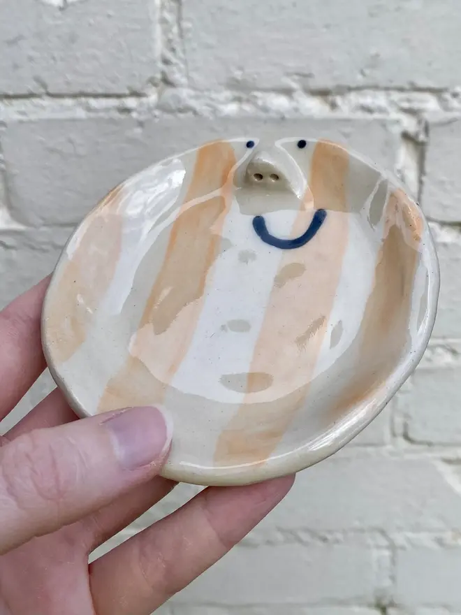 orange stripe handmade ceramic trinket dish