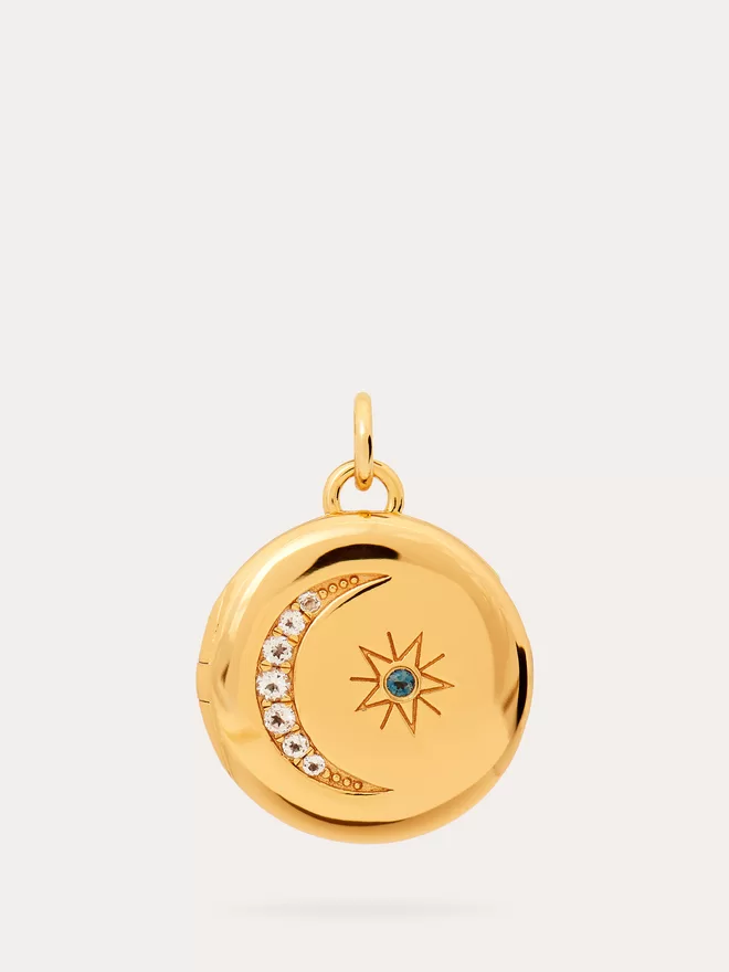 front view of gold Moon and Star Locket.