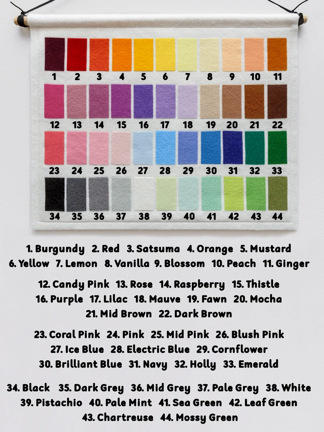 felt swatch. 44 colours