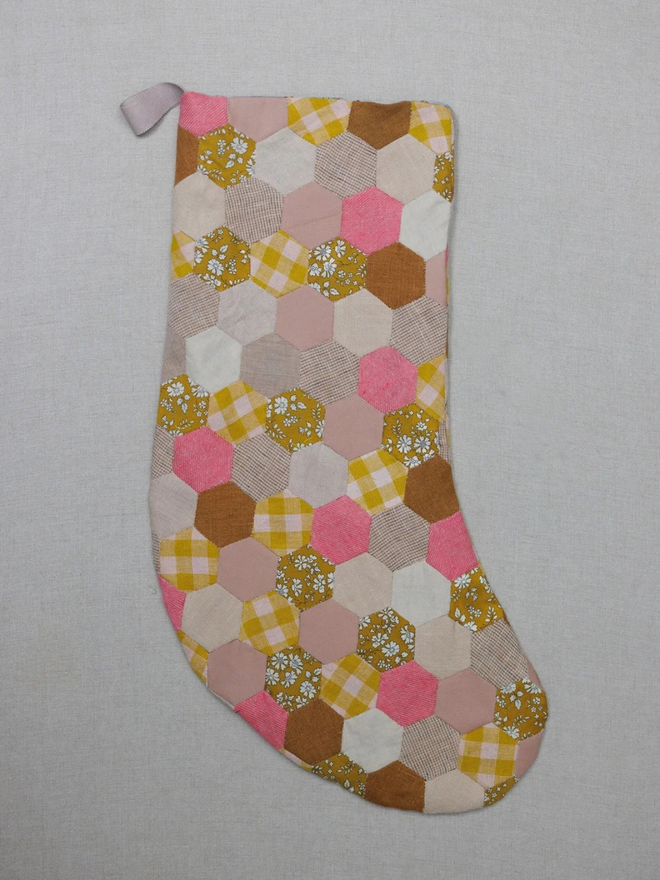 patchwork hexagon christmas stocking