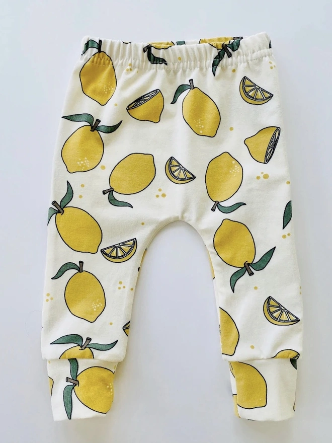 Organic Cotton Leggings in Cream "Lemon Grove" Print