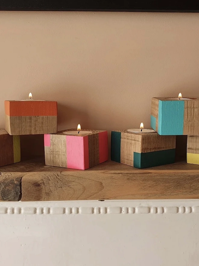 Tiny Stripe Design Wooden Cube Candle