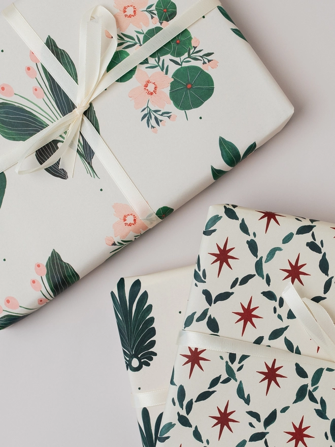 Four Floral Blush Botanical Luxury Gift Wrap (2 Sheets)