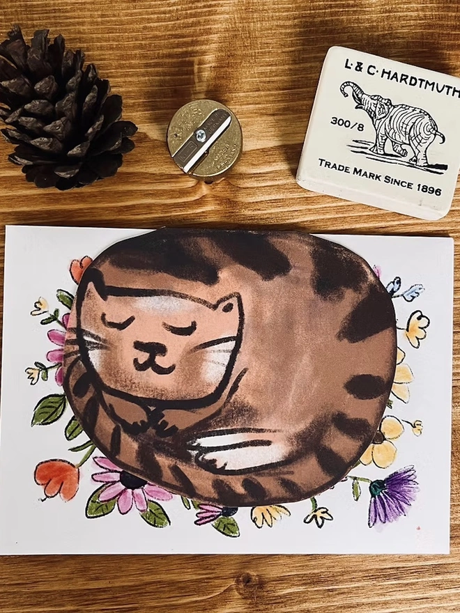 Curled Up Cat Card