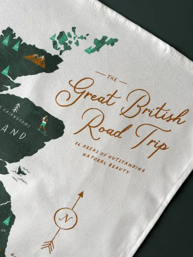 great british road trip map tea towel