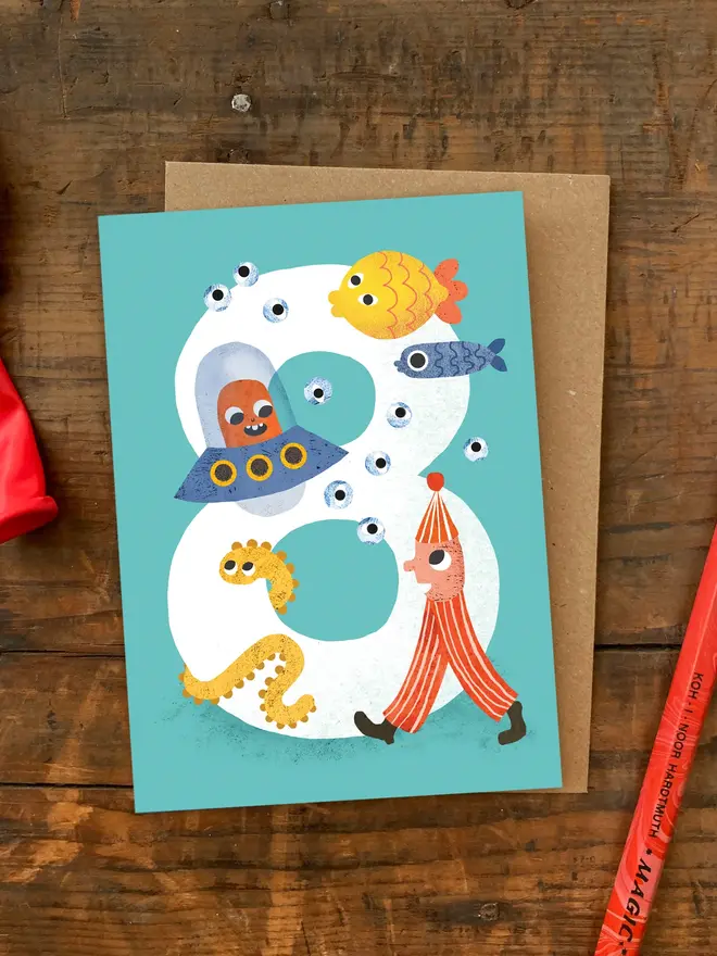 crazy critters 8th birthday card