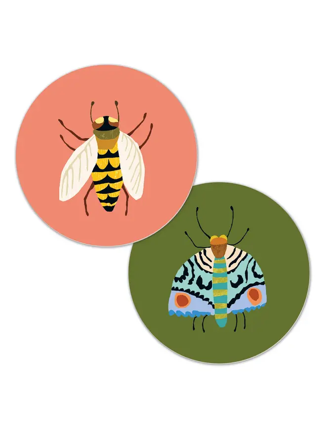 moth bee coaster set