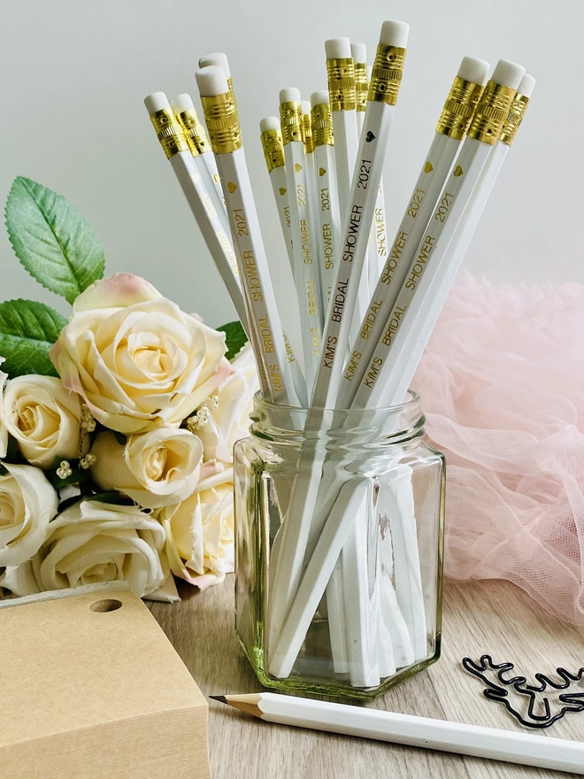 Pot of White HB personalised Pencils
