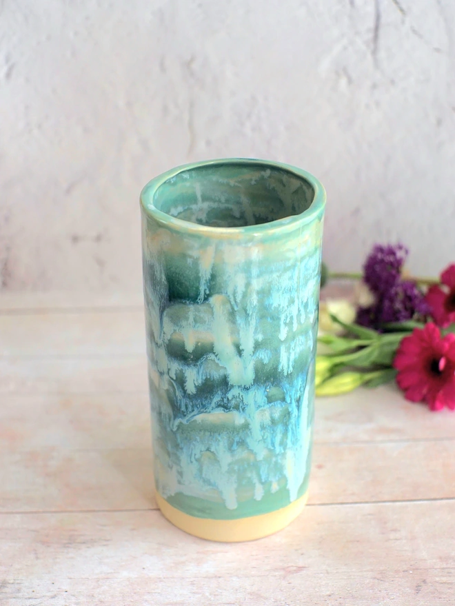 large green vase, round vase, globe vase, ceramic large vase, vase gift, flower vase, flower gift, gift for flower lovers, Floral gift, blue vase, Jenny Hopps Pottery