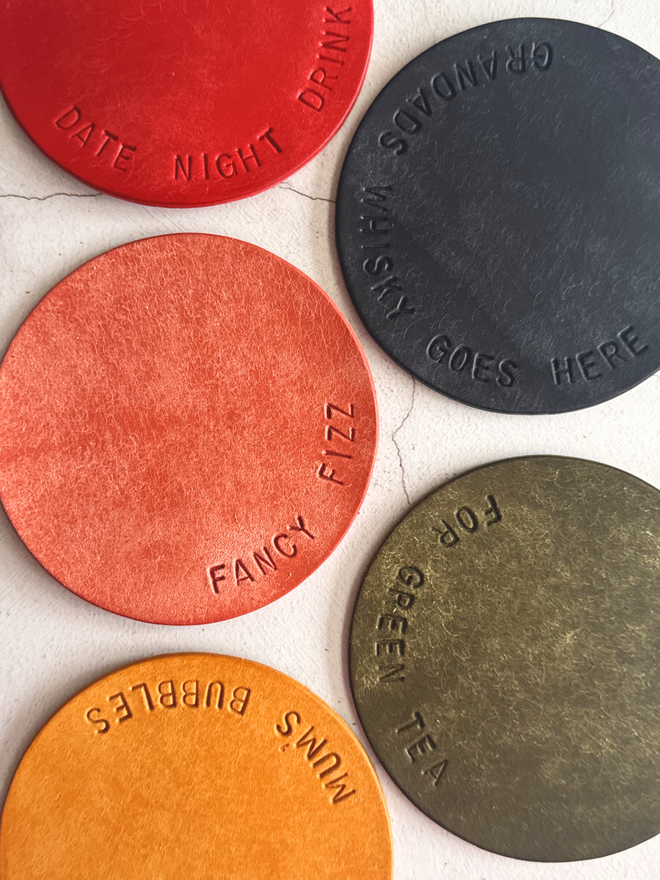 Hand Stamped Pueblo leather coasters