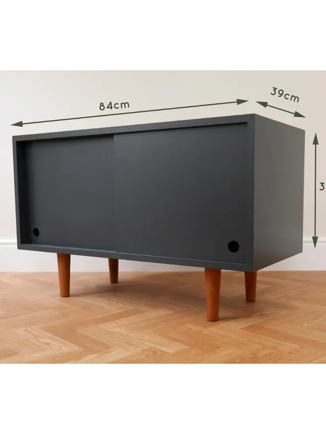 Mid Century Dark Navy Record Cabinet 