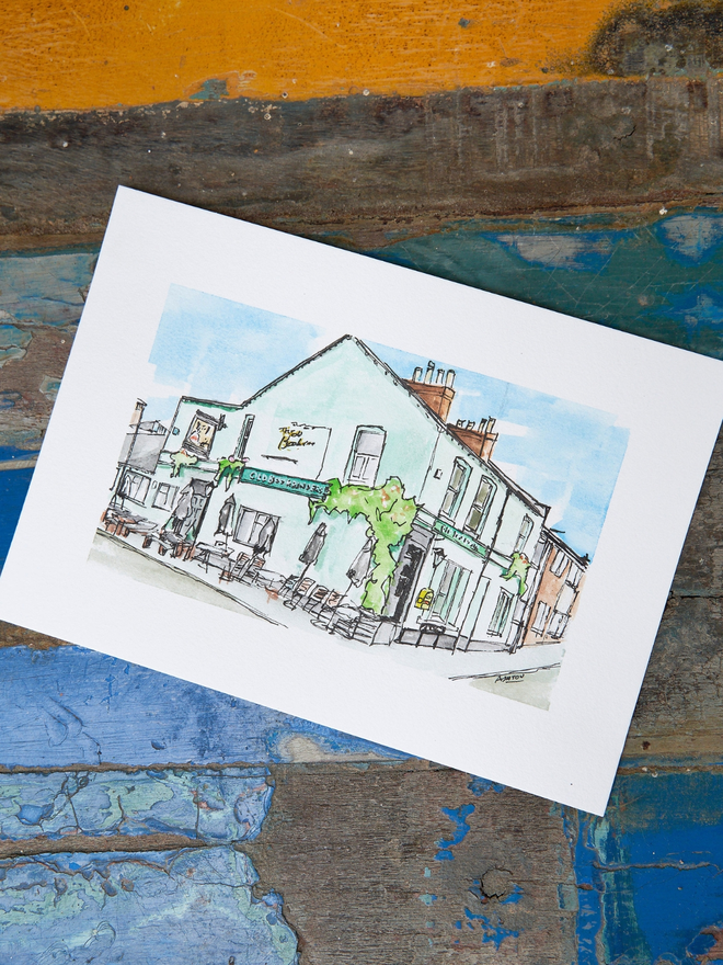 A5 watercolour pub painting