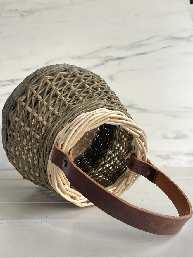 willow berry basket natural handbag oval round leather handle green white craft contemporary collection twist weave