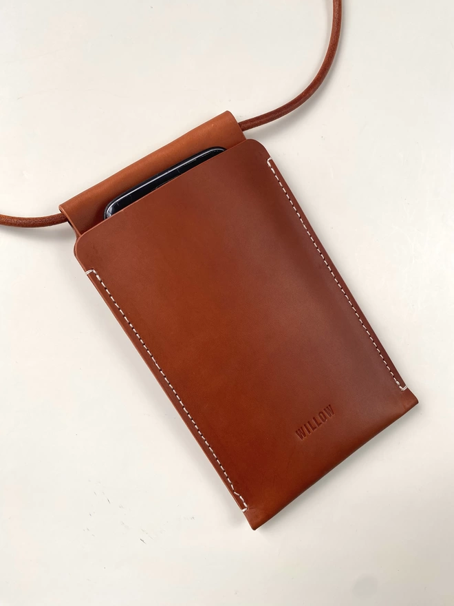 Brown leather phone bag 