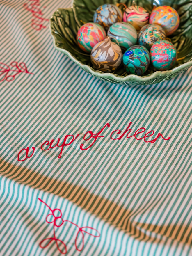 Green striped Christmas tablecloth