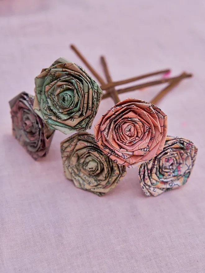 Old map paper roses